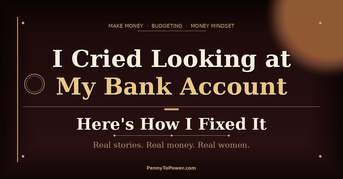 Woman crying at bank account balance learning how to fix her finances penny to power