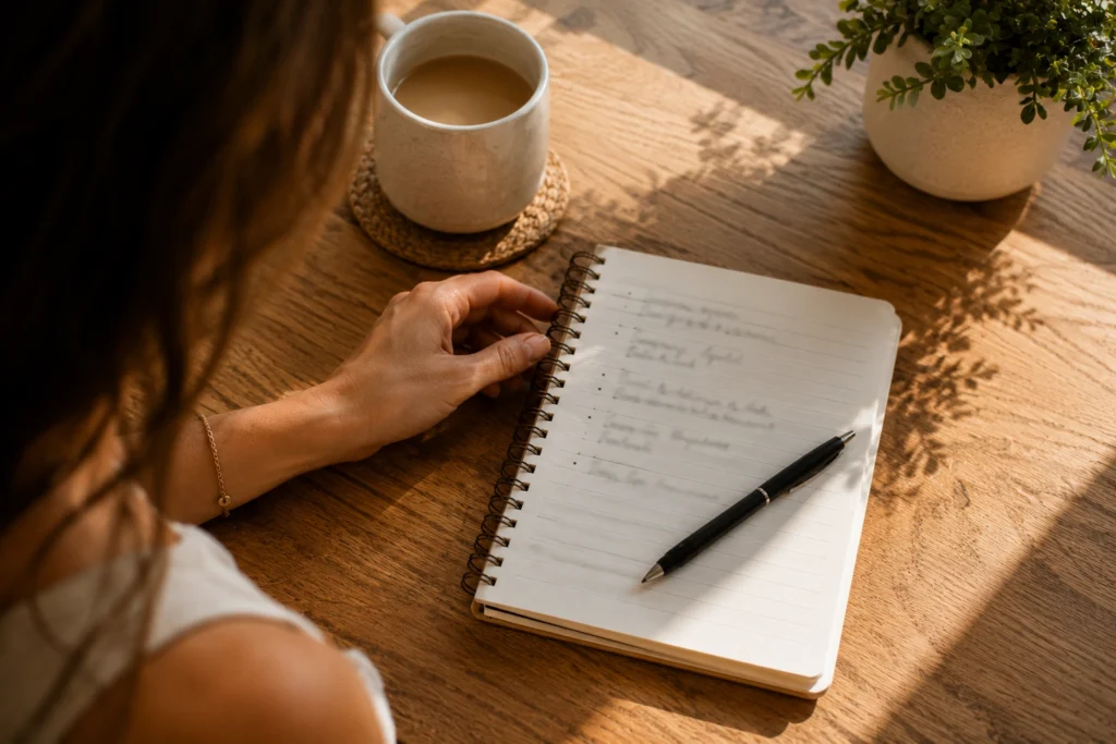 Woman writing acceptable use guidelines for her emergency fund at PennyToPower.com