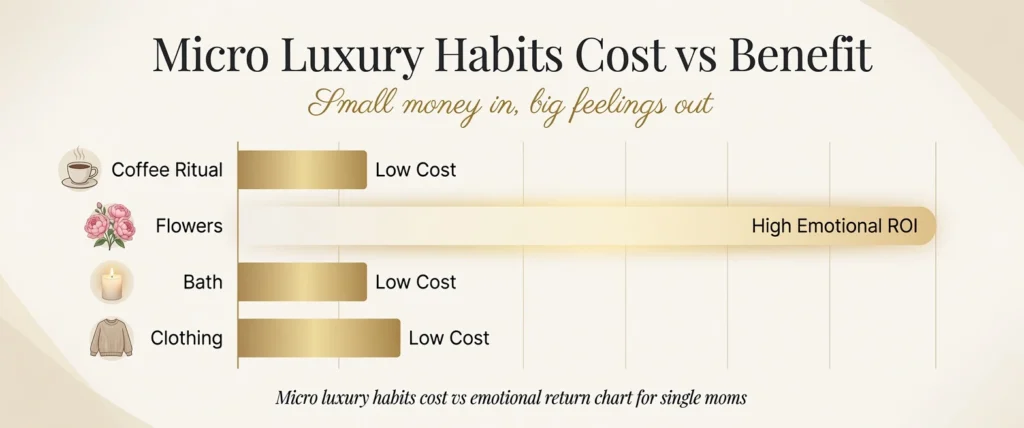 Micro luxury habits cost vs emotional return chart for single moms