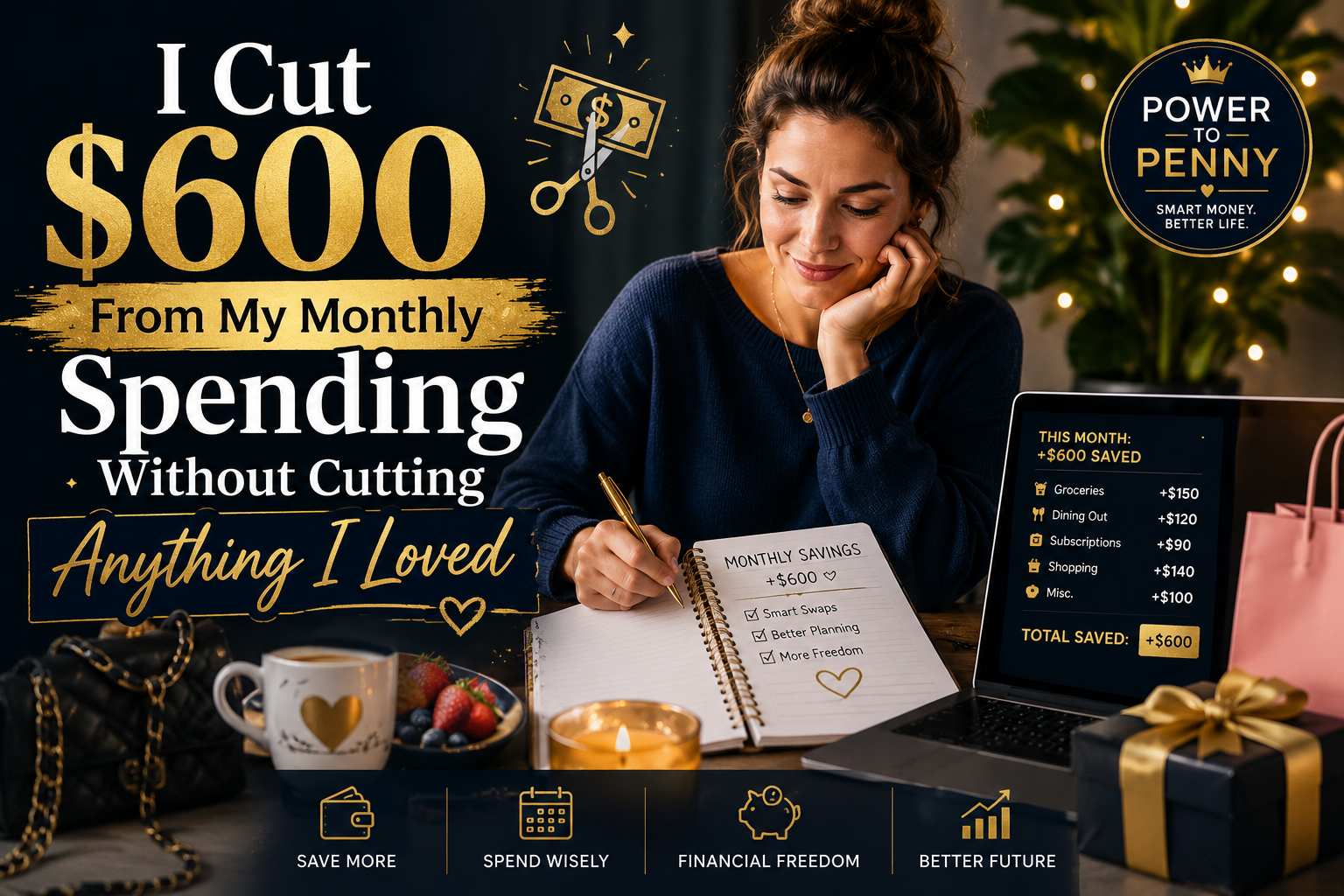 Woman cutting monthly spending without giving up things she loves penny to power