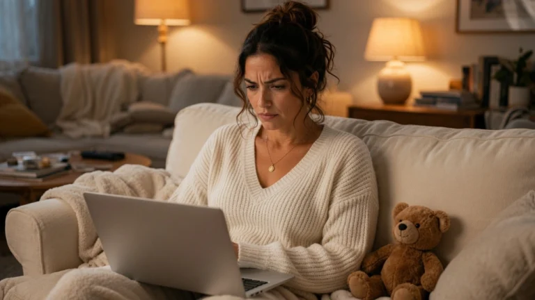 Mom building a one person business on laptop on living room floor — PennyToPower.com