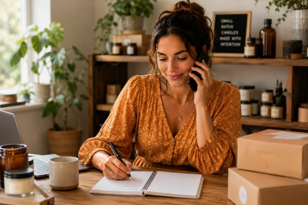 Confirming a candle order by phone before shipping