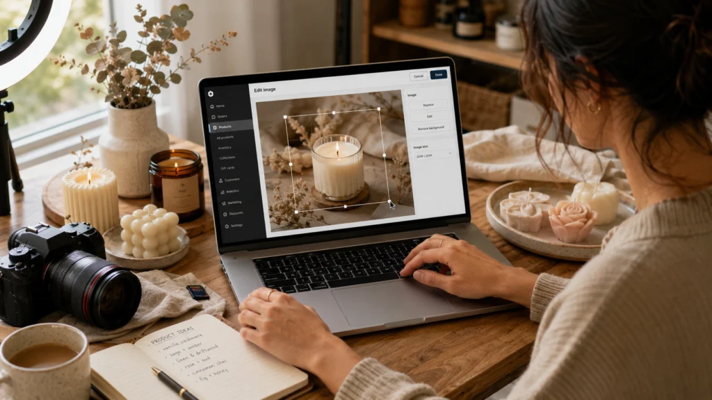 Uploading handmade product photos while comparing Shopify vs WooCommerce