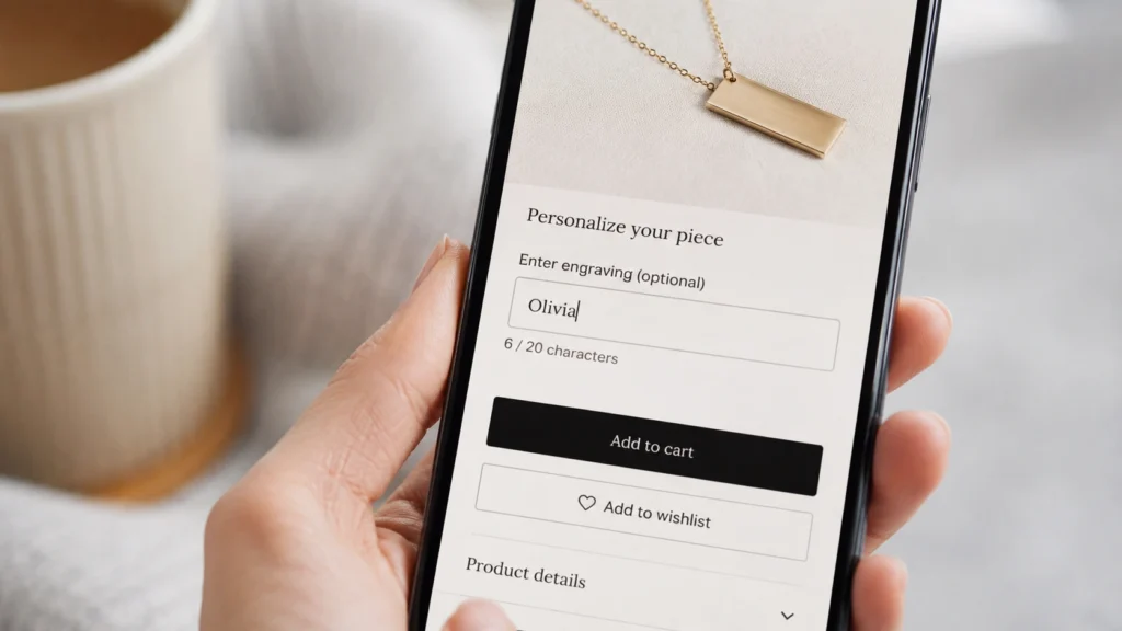 Custom personalization field on a handmade product page