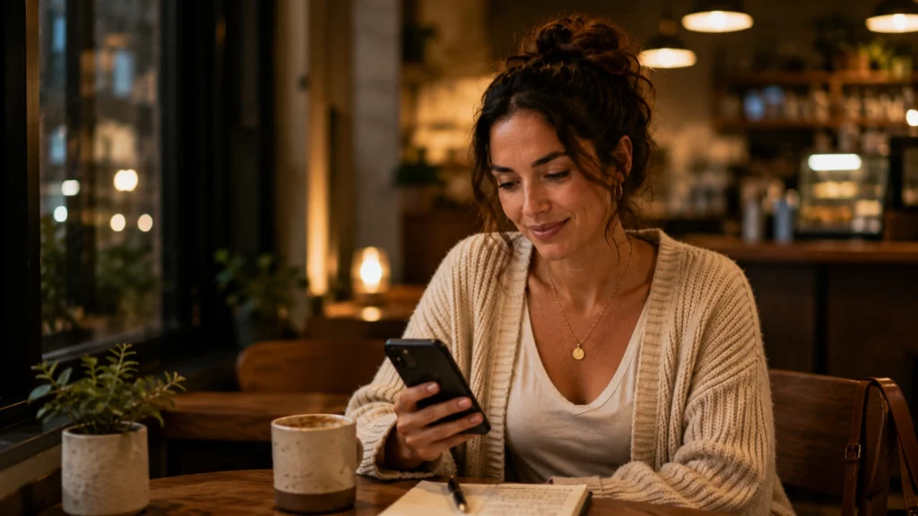 Woman checking sold listings to price thrift flipping items