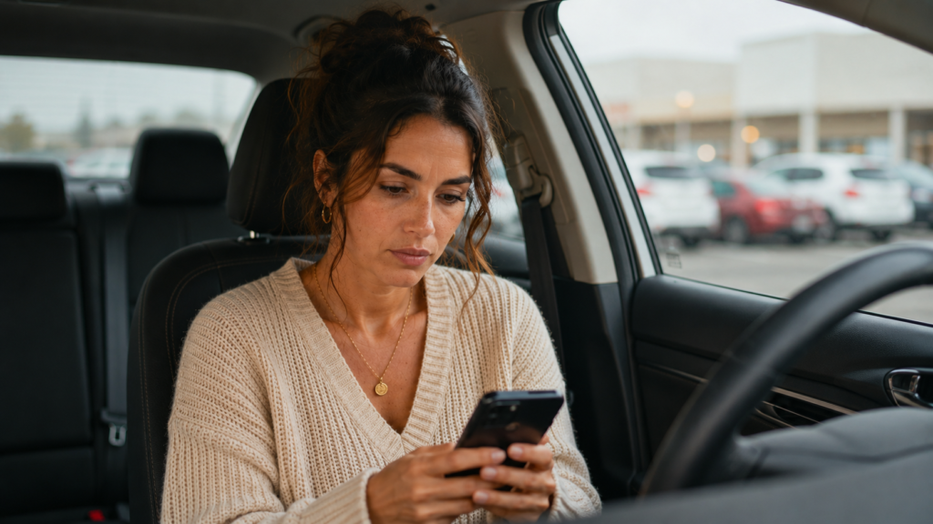 Woman checking bank balance alone after divorce