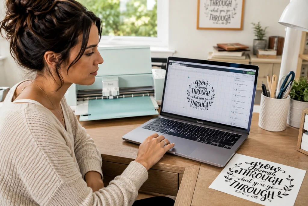 Designer creating an SVG cut file for Cricut crafters on Etsy