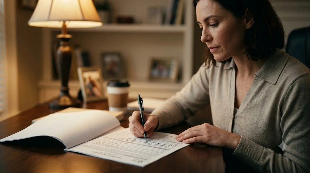 Woman updating beneficiary forms after divorce