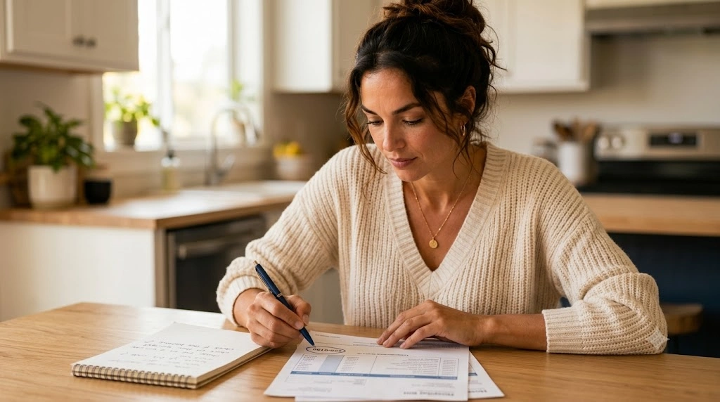 Woman preparing questions before calling about medical bill help women can use