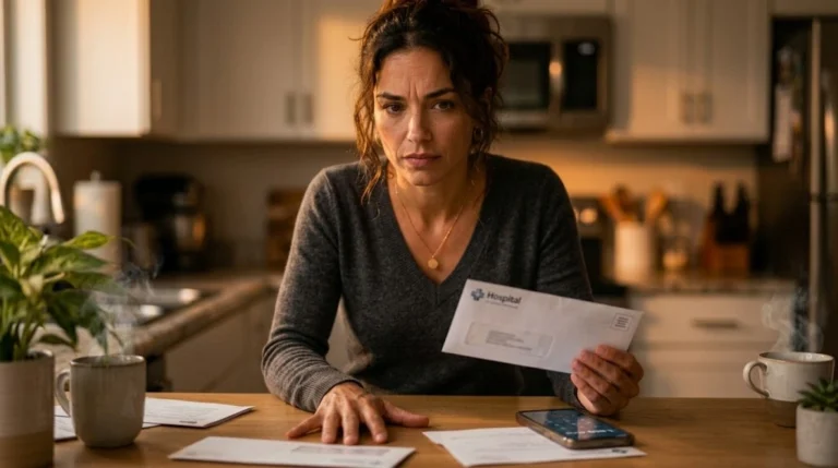 Woman reviewing hospital bill seeking medical bill help women need