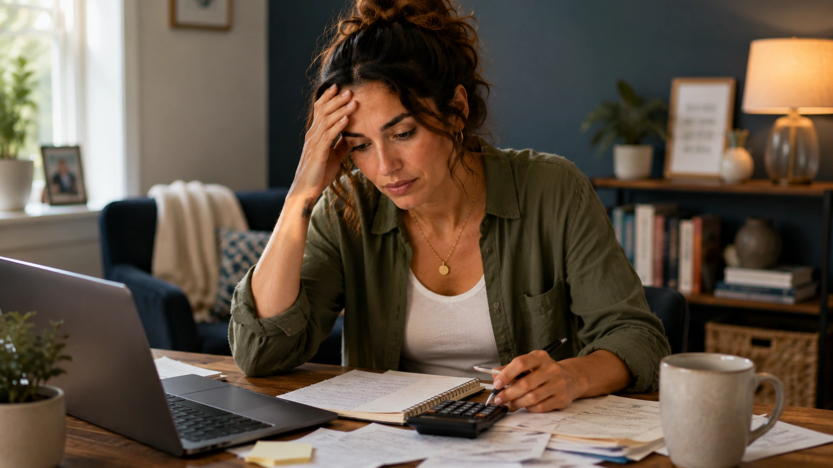 Woman reviewing budgeting mistakes single moms make at a library table