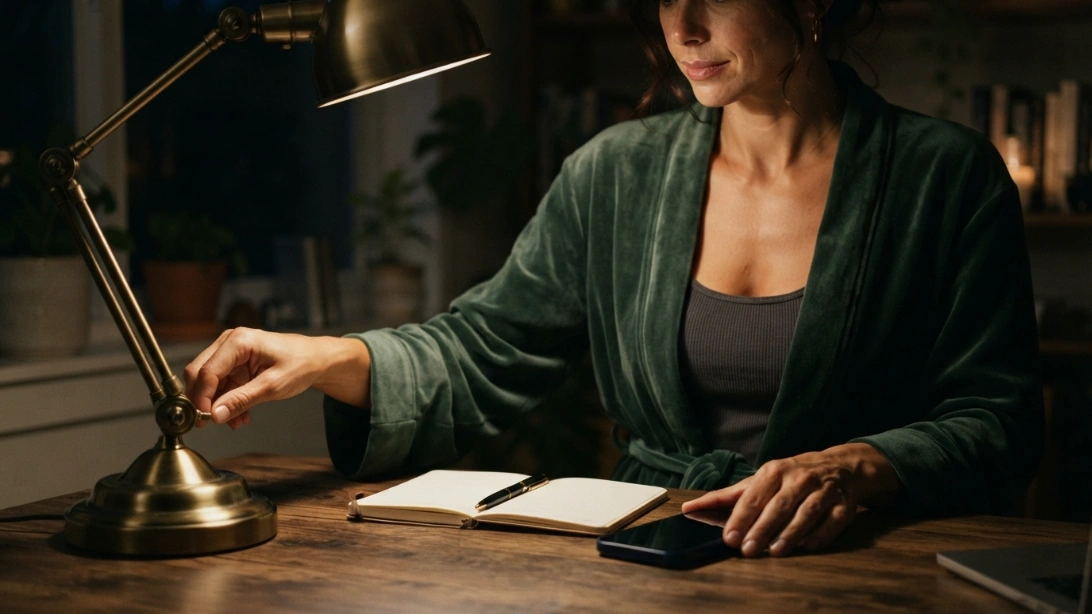Setting phone down as part of a comfort first lifestyle evening ritual