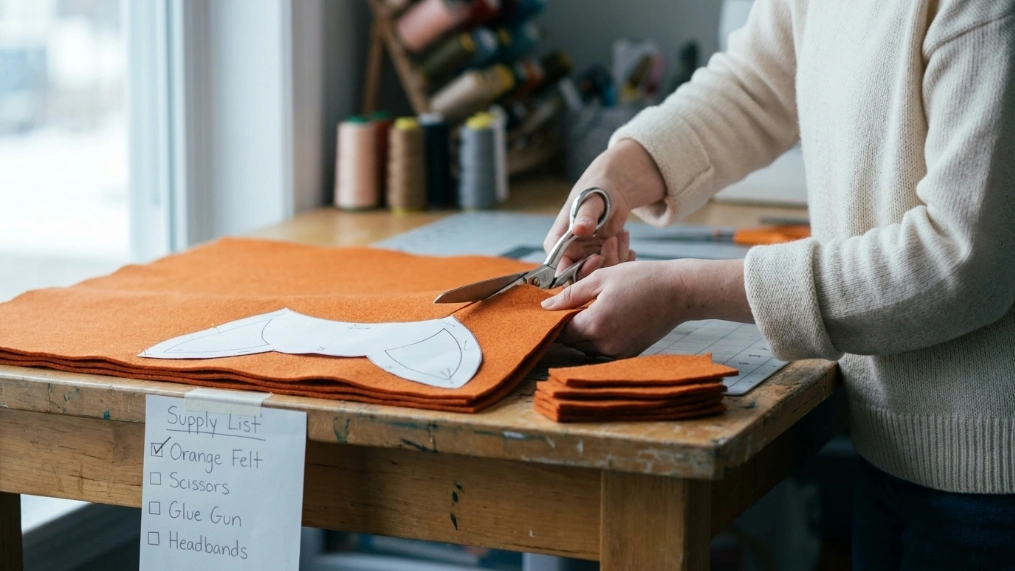 Cutting felt pieces for a no-sew Etsy Halloween costumes accessory