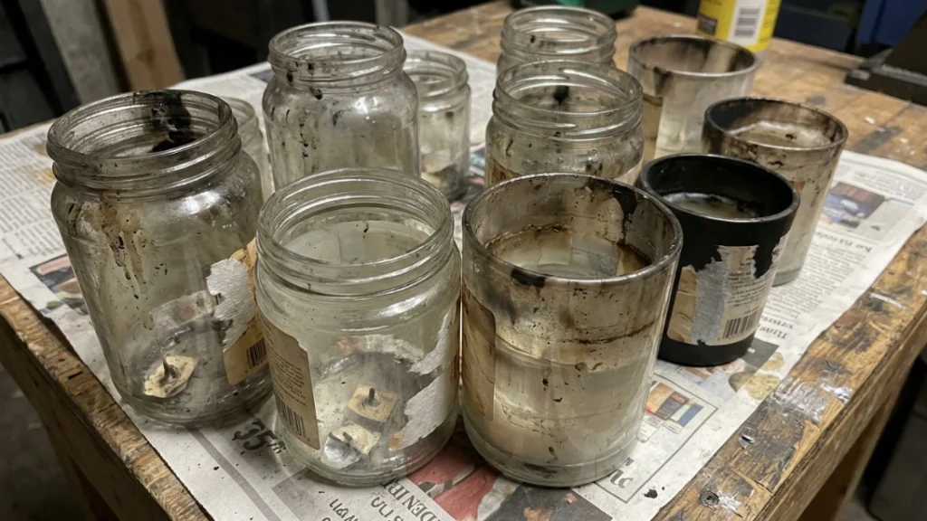 Preparing glass jars before pouring candles