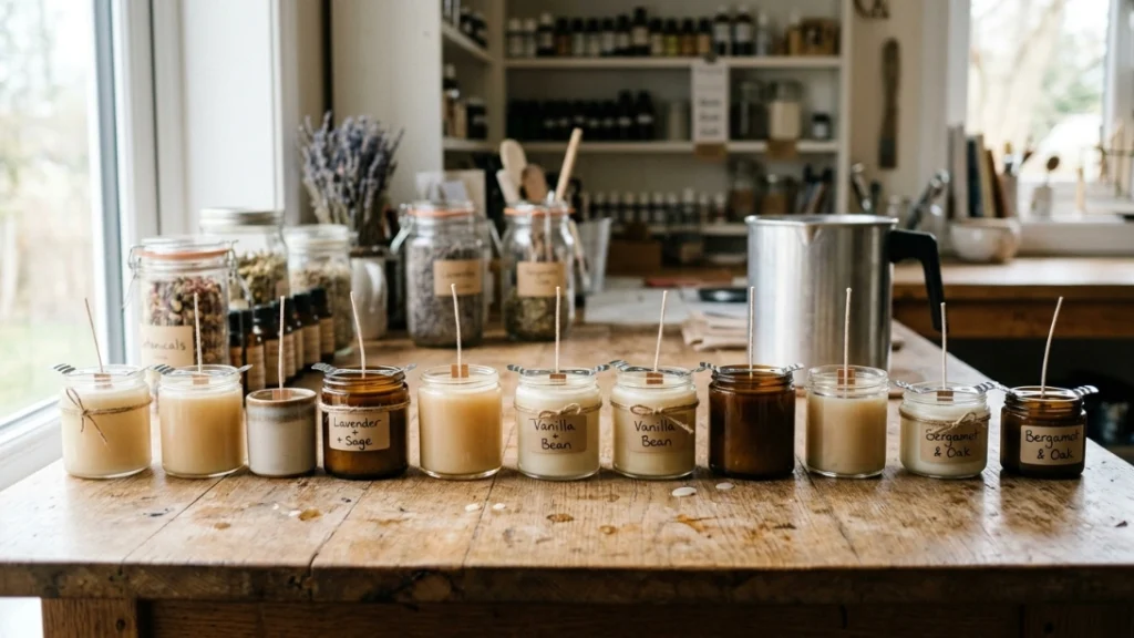 Freshly poured candles cooling and setting