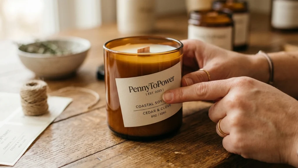 Applying a brand label to a finished candle