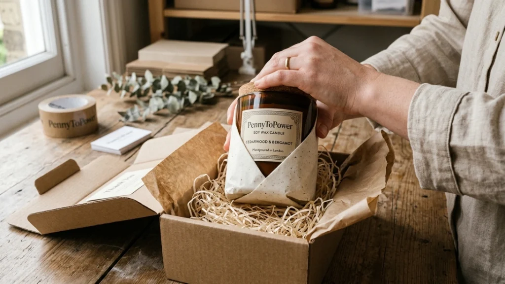 Packing a candle order for shipping