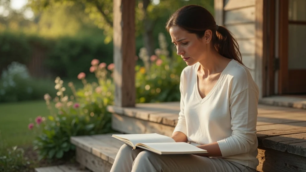 Woman reviewing her debt payoff plan progress outside, PennyToPower