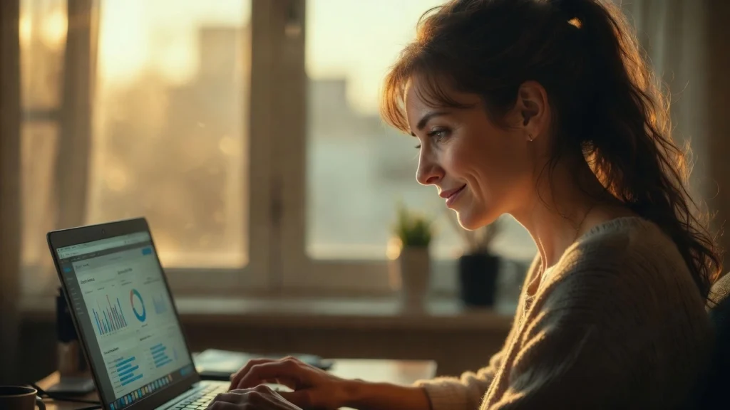 Woman reviewing credit report while learning to rebuild credit after divorce, PennyToPower