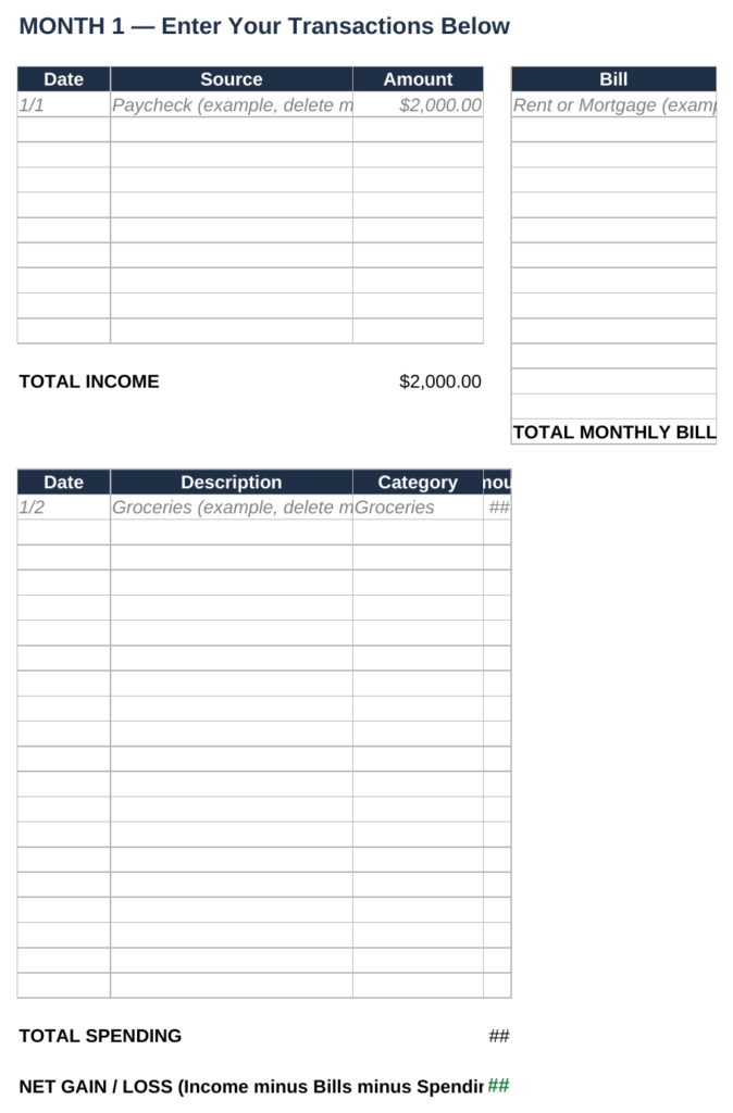 Penny To Power Budget Tracking Spreed Sheet