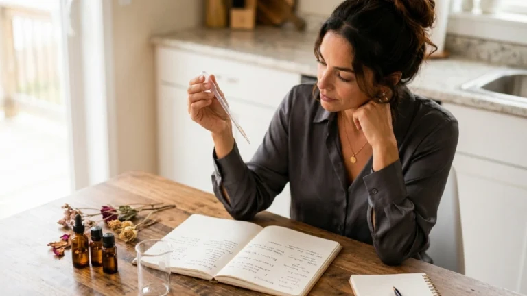 Working on a home perfume business cost budget while testing a fragrance formula