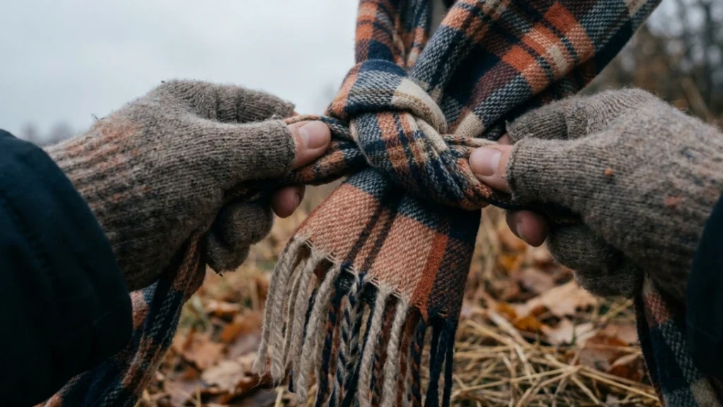 Adding one scarf accessory to a budget pumpkin patch outfit
