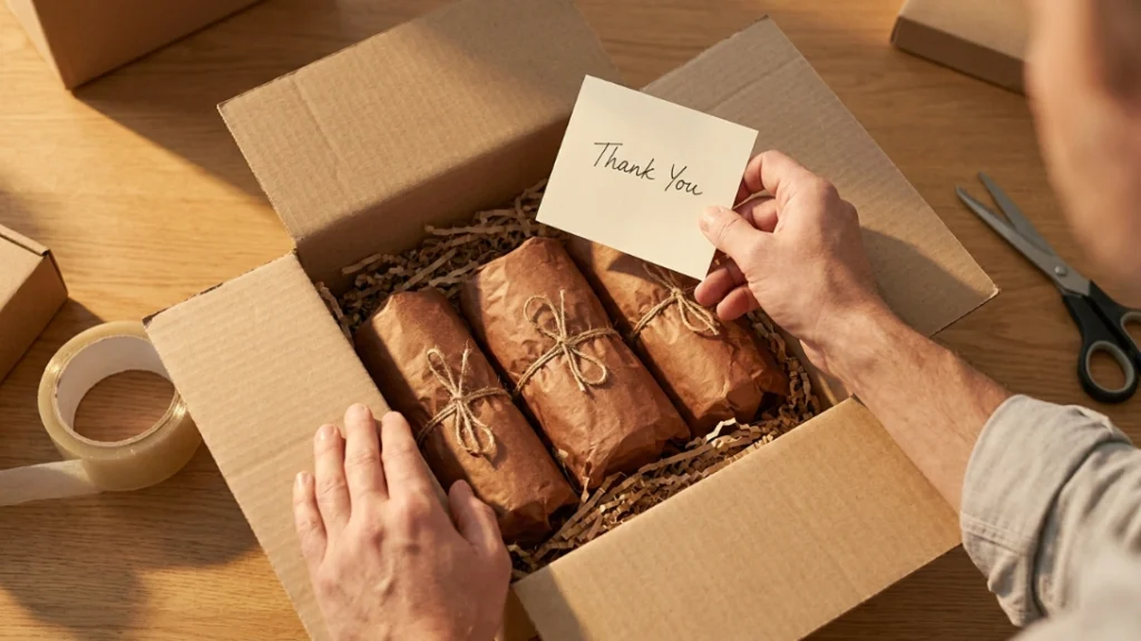 Packing a first test batch order, part of a home perfume business cost