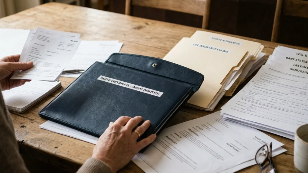 Sorting paperwork and a death certificate, finances after losing spouse