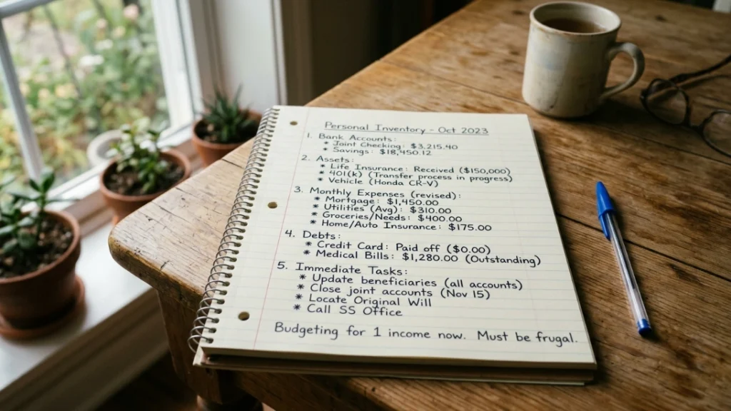 Simple account inventory list, finances after losing spouse