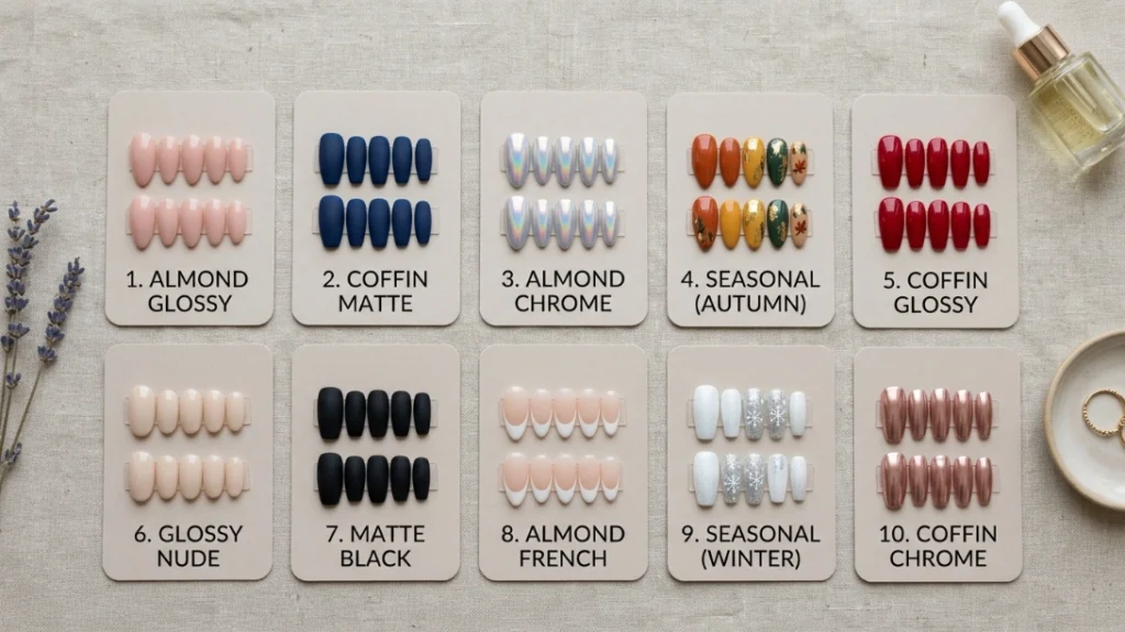 Ten categories for a press on nail business catalog
