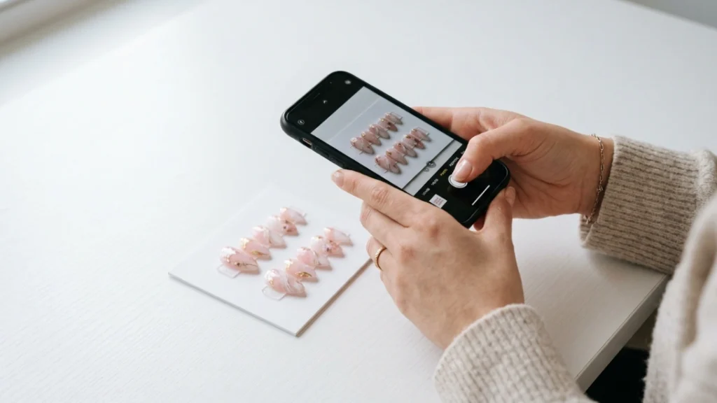 Photographing a set for a press on nail business listing