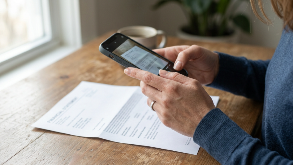 Photographing important documents before leaving a financially controlling relationship