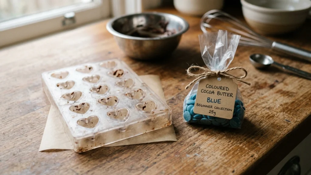 Colored cocoa butter glaze technique for homemade chocolate gift business