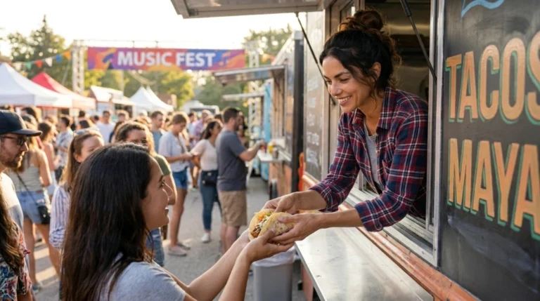 Busy day sellling quality foods from food truck for women