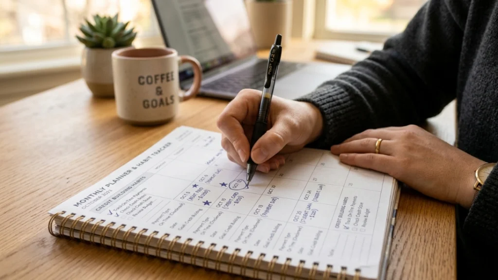 Tracking payment dates, credit building from zero habits