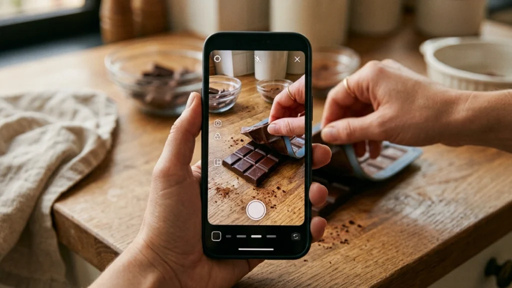 Filming process content to sell a homemade chocolate gift business online