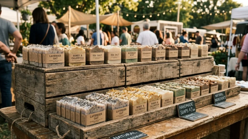 Farmers market display for a home soap making business