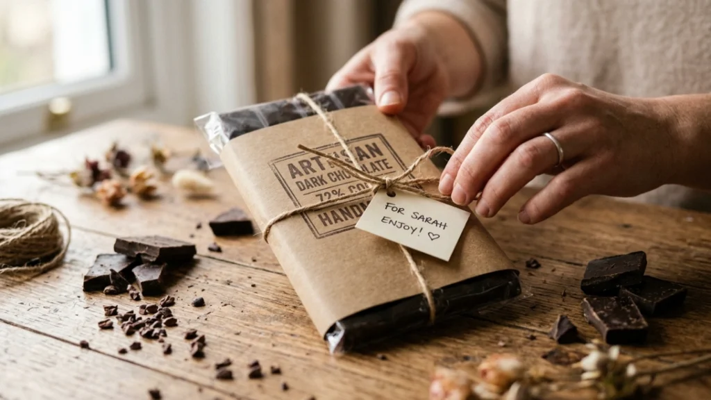 Package of a homemade chocolate gift business make more power