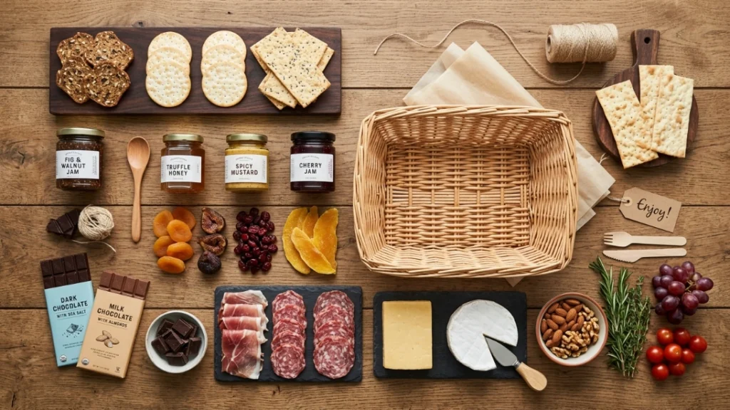 Non-perishable ingredients for a home gift basket business