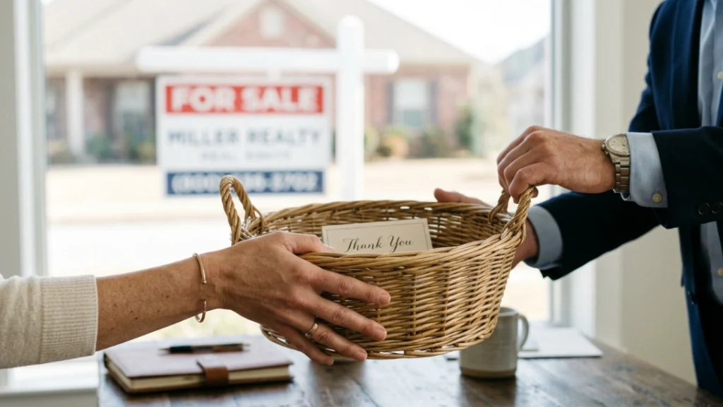 Delivering a client gift, home gift basket business B2B sale