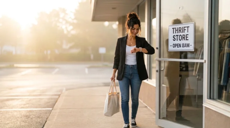 Woman arriving early for thrift flipping for beginners seasonal sourcing trip