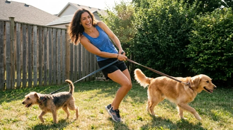 Woman walking two dogs, a pet side hustle in action outdoors